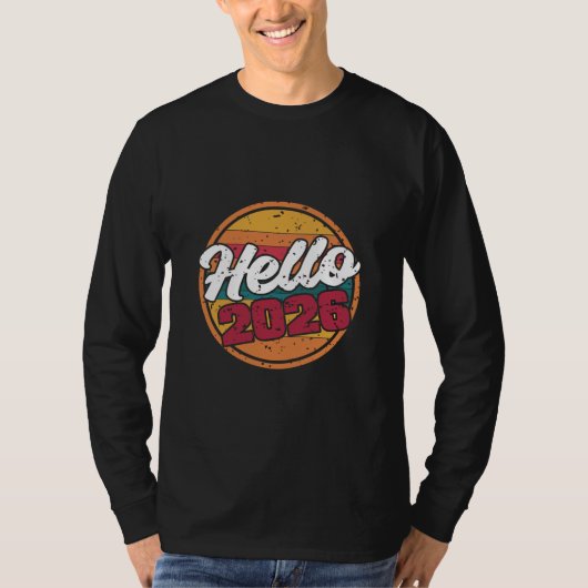 Hello 2026 レトロサンセットTシャツ Tシャツ (正面)