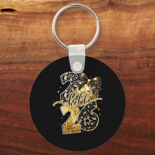 Hello 2026 Coquette Bow Leopard New Years Eve Part キーホルダー (正面)