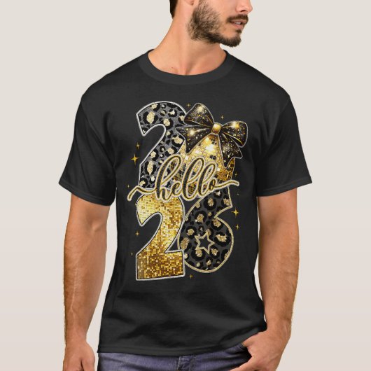 Hello 2026 Coquette Bow Leopard New Years Eve Part Tシャツ (正面)