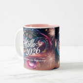 Hello 2026 Cosmic Swirl Fireworks Two-Tone Mug ツートーンマグカップ (正面左)