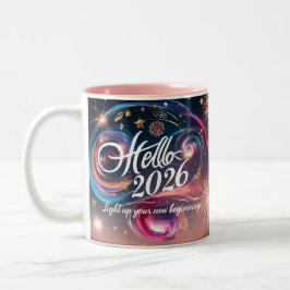 Hello 2026 Cosmic Swirl Fireworks Two-Tone Mug ツートーンマグカップ