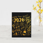 Hello 2026 Disco Ball Coquette Bow Happy New Year  カード (黄色い花)