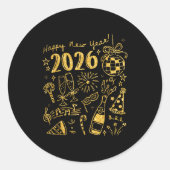 Hello 2026 Disco Ball Coquette Bow Happy New Year  ラウンドシール (正面)