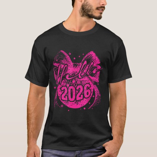 Hello 2026 Disco Ball Coquette Bow Happy New Year  Tシャツ (正面)