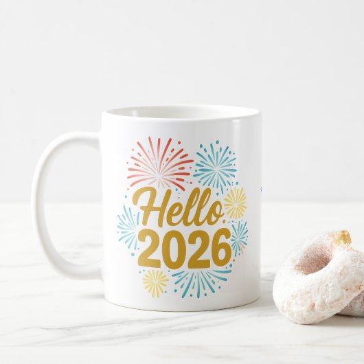 Hello 2026 Fireworks コーヒーマグカップ (ドーナツ)