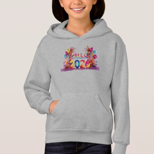 Hello 2026 Fun 3D Party Kids Pullover Hoodie (正面)