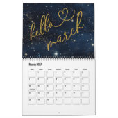 Hello 2026 Gold Glitter Chic Galaxy Calendar カレンダー (3月 2027)