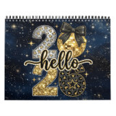 Hello 2026 Gold Glitter Chic Galaxy Calendar カレンダー (カバー)