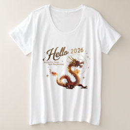 Hello 2026 Golden Dragon Plus Size Women's T-Shirt プラスサイズTシャツ