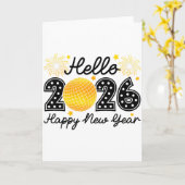 Hello 2026 Happy New Year 2026 Coquette Bow Disco  カード (黄色い花)