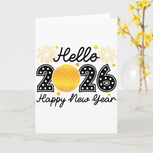 Hello 2026 Happy New Year 2026 Coquette Bow Disco  カード (黄色い花)