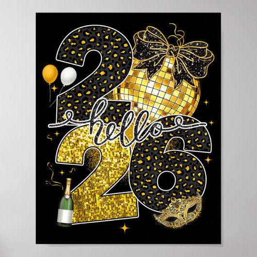 Hello 2026 Happy New Year Disco Ball Nye Countdown ポスター (正面)