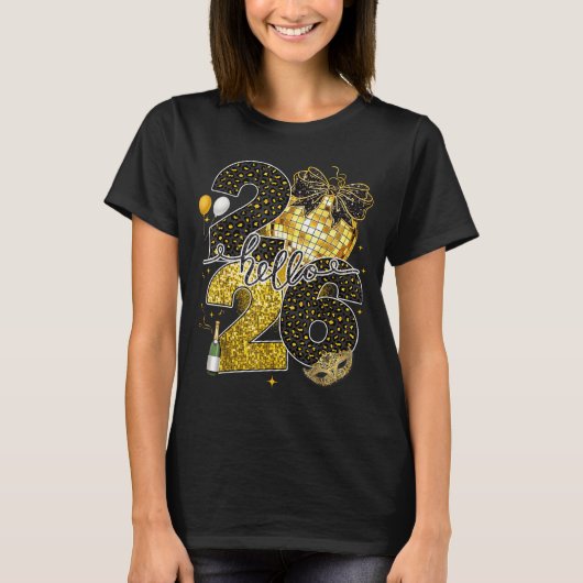 Hello 2026 Happy New Year Disco Ball Nye Countdown Tシャツ (正面)