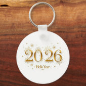 Hello 2026 Keychain – Elegant Gold New Year Charm キーホルダー (正面)
