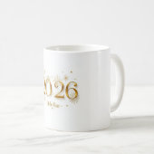 Hello 2026 Mug – Gold Metallic New Year Cup コーヒーマグカップ (正面右)
