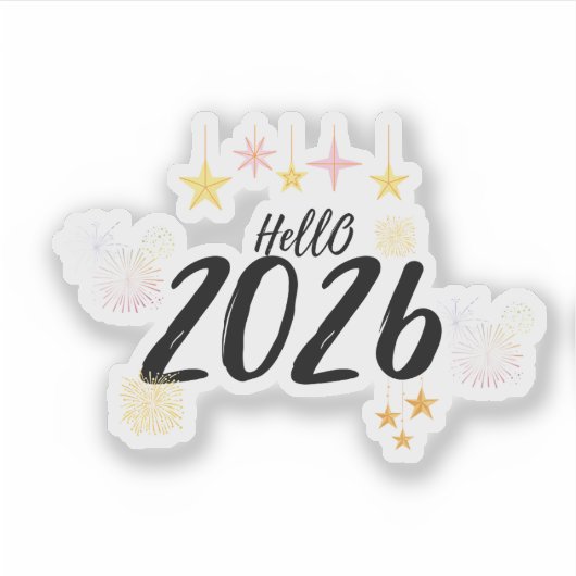 Hello 2026 New Year Fireworks Die Cut Sticker シール (正面)