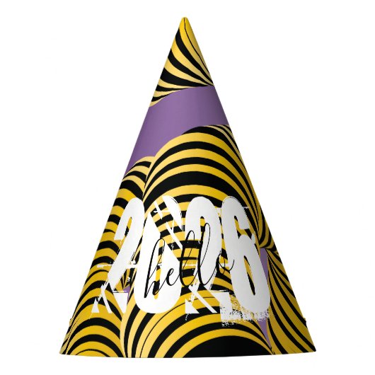 Hello 2026 New Years Trippy Bold Font パーティーハット (正面)