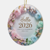 Hello 2026 Pastel Floral Wreath Ceramic Ornament セラミックオーナメント (左)