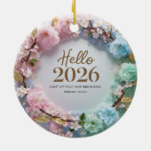 Hello 2026 Pastel Floral Wreath Ceramic Ornament セラミックオーナメント (裏面)