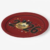 Hello 2026 Red Glitter Sparkle Design ペーパープレート (アングル)