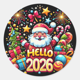 Hello 2026 Santa Claus Christmas New Year ラウンドシール