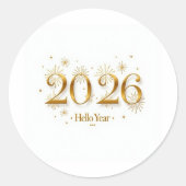 Hello 2026 Sticker – Gold Modern New Year Art ラウンドシール (正面)
