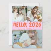 Hello 2026 Typography Orange Pink Photo シーズンカード (正面)