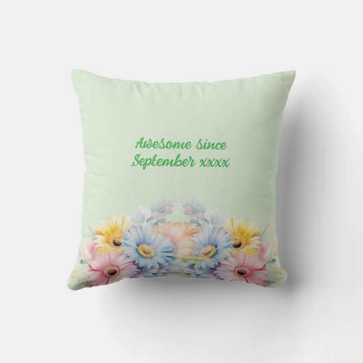 Hello 21 name 2写真gerbera flowers green クッション (裏面)