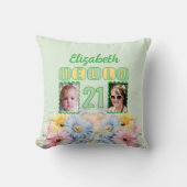 Hello 21 name 2写真gerbera flowers green クッション (正面)