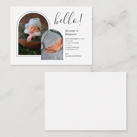 Hello 2 Photos手書き出産発表 ノートカード (正面/裏面)