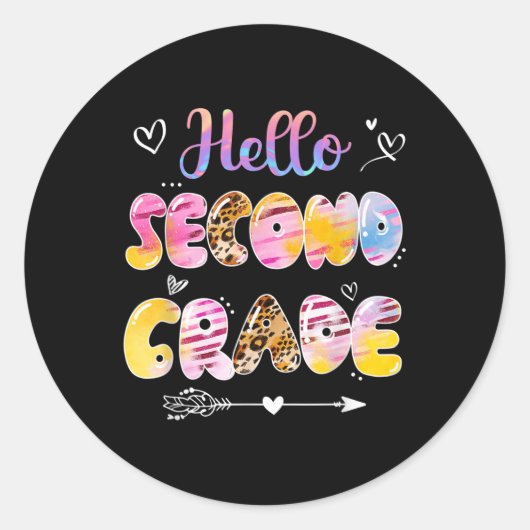 Hello 2nd Grade Leopard Tie Dye Back To School  ラウンドシール (正面)