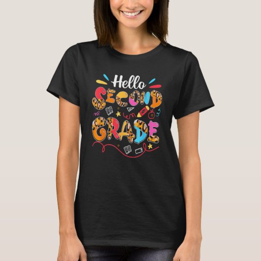 Hello 2nd Second Grade Leopard Teacher Squad Back  Tシャツ (正面)