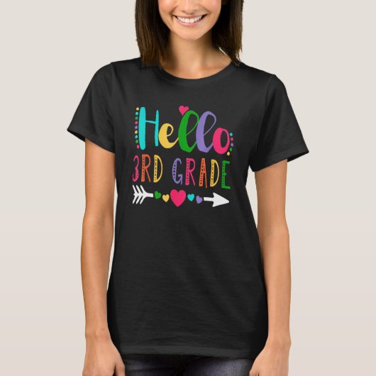 Hello 3年生ハート先生学生Back To Scho Tシャツ (正面)
