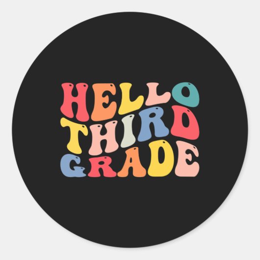 hello 3年生3年生先生新学期レトロ ラウンドシール (正面)