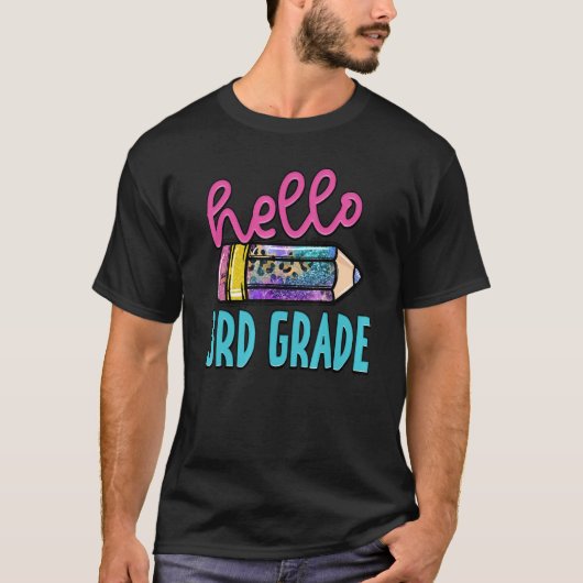 Hello 3年生Pencil Leopard Kids学生戻るT Tシャツ (正面)