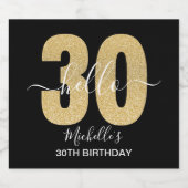 Hello 30! Elegan 30th birthday with Golden glitter ビールラベル (シングルラベル)