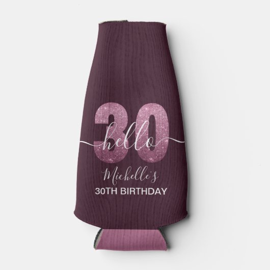 Hello 30! Fun 30th birthday Pink glitter ボトルクーラー (正面)