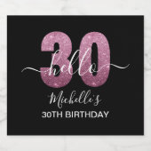 Hello 30! Modern 30th birthday Pink glitter ビールラベル (シングルラベル)