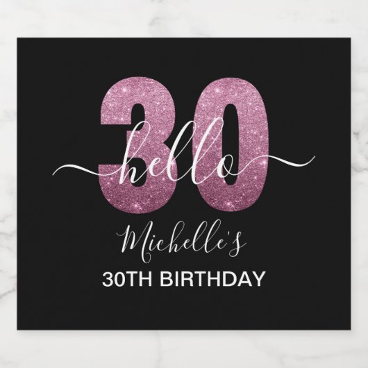 Hello 30! Modern 30th birthday Pink glitter ビールラベル (シングルラベル)