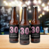 Hello 30! Modern 30th birthday Pink glitter ビールラベル
