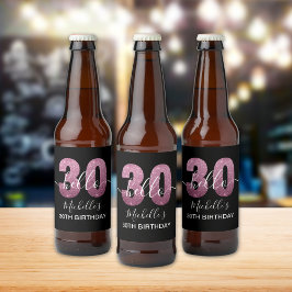 Hello 30! Modern 30th birthday Pink glitter ビールラベル