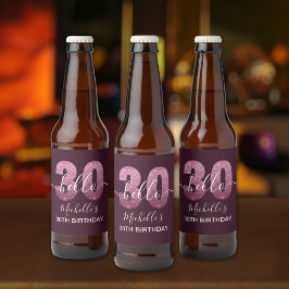 Hello 30! Modern 30th birthday Pink glitter ビールラベル