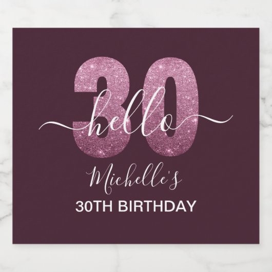 Hello 30! Modern 30th birthday Pink glitter ビールラベル (シングルラベル)