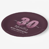 Hello 30! Modern 30th birthday Pink glitter ペーパープレート (アングル)