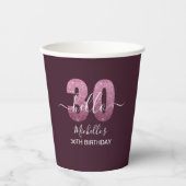 Hello 30! Modern 30th birthday Pink glitter 紙コップ (正面)