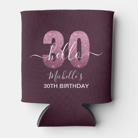 Hello 30! Modern 30th birthday Pink glitter 缶クーラー (正面)