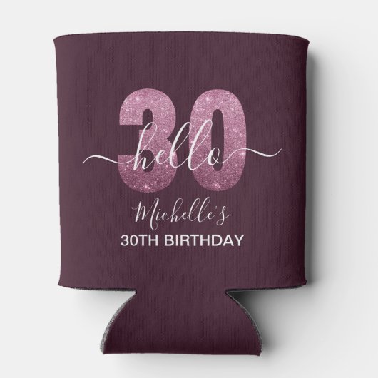 Hello 30! Modern 30th birthday Pink glitter 缶クーラー (裏面)