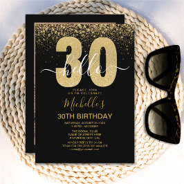 Hello 30! modern 30th birthday with gold glitter 招待状