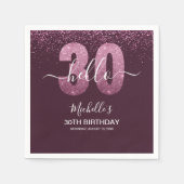 Hello 30! modern 30th birthday with Pink glitter スタンダードカクテルナプキン (正面)
