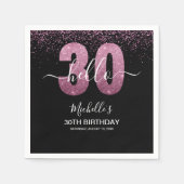 Hello 30! modern 30th birthday with Pink glitter スタンダードカクテルナプキン (正面)